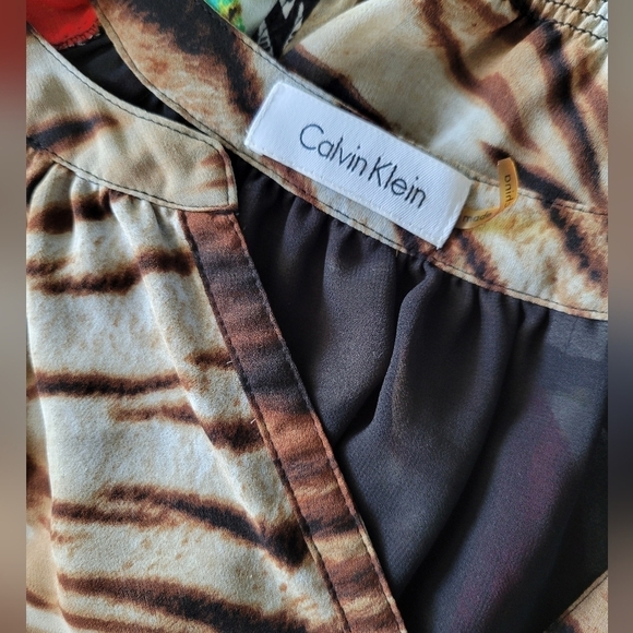 Calvin Klein Floral Animal Print Brown Tunic Top Size Medium - Picture 7 of 10
